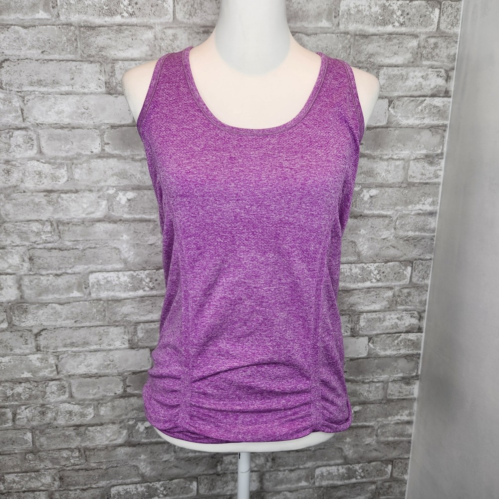 Athleta Tank Top Purple Heathered Ruched Racerback Activewear Large
